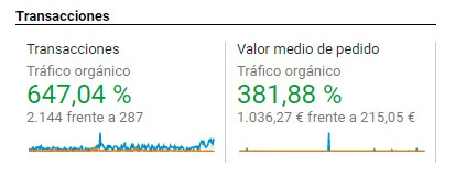 Google Analytics: incremento de transacciones +647% — caso real SEO ecommerce