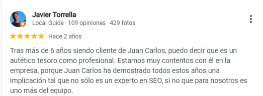 Reseña de Javier Torrella en Google — posicionamiento SEO Barcelona