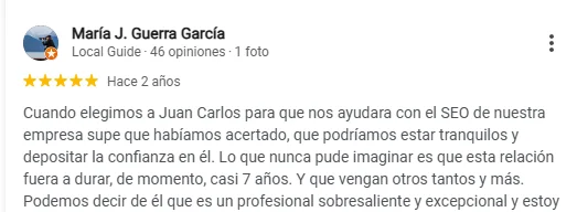Reseña de María J. Guerra García en Google — consultoría SEO Barcelona